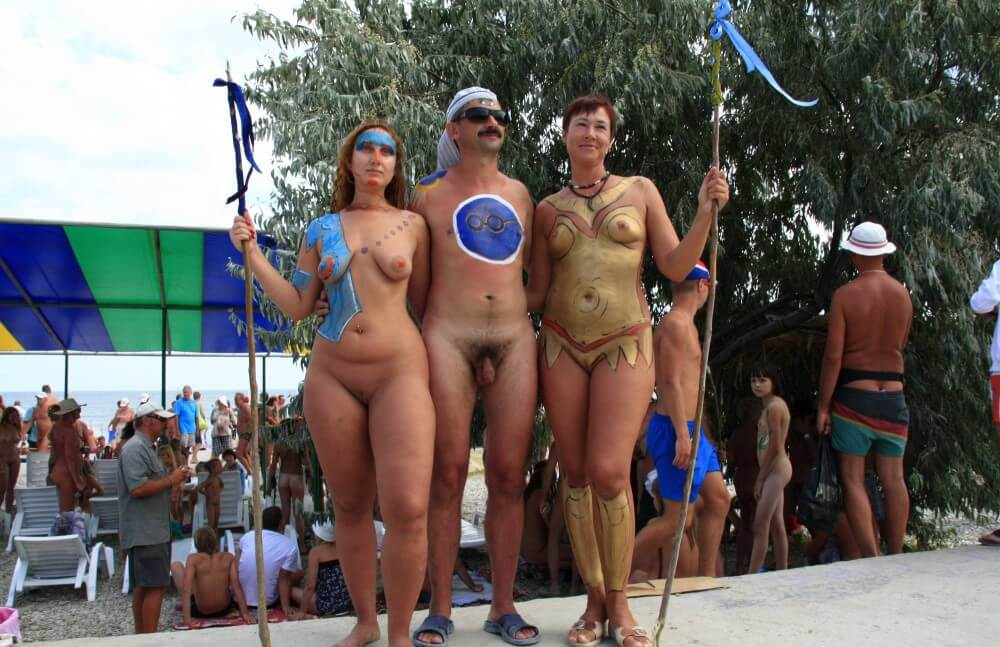 Three Painted Girl Poses pics - Nudism brings joy to life