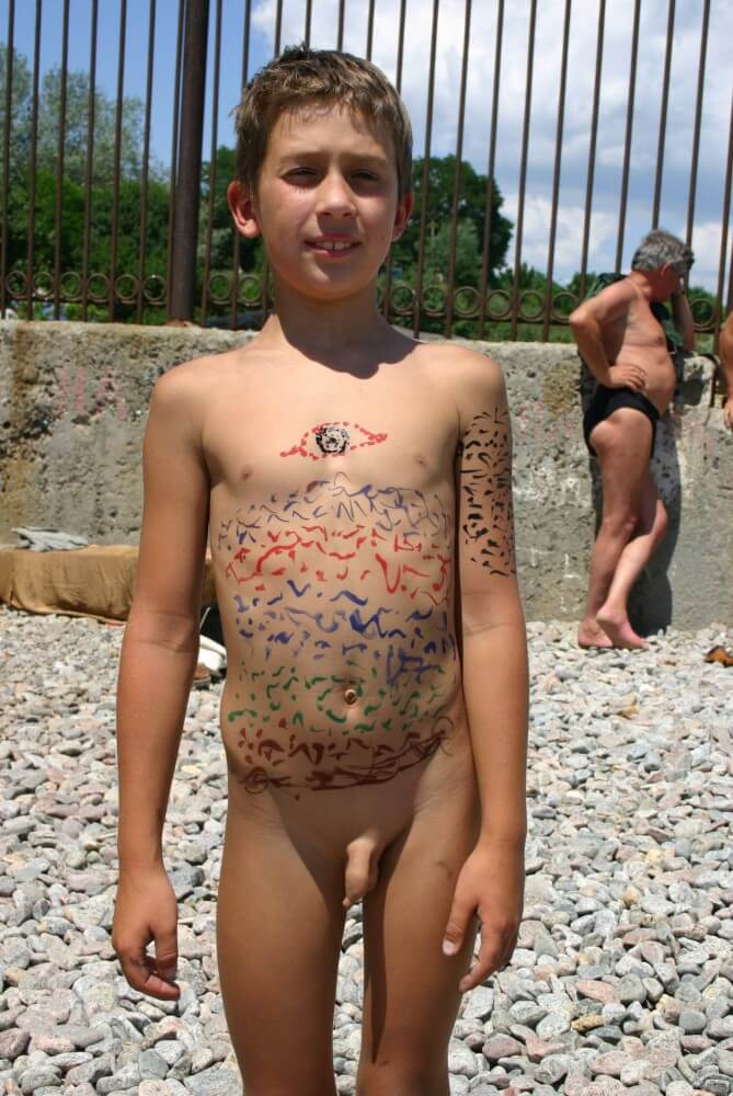 Father and Daughter Painted pics - Benefits of naturist recreation and harmony with nature