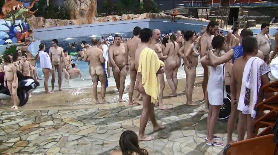 Aquatic park reunion video - Blending in with the crowd of nudists